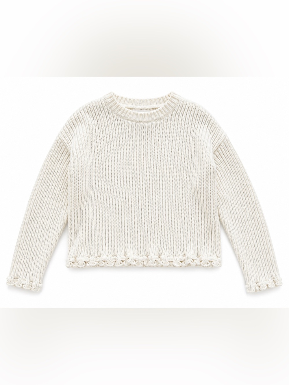 Sincerely Jules Cream Crewneck Sweater with Loop Trim